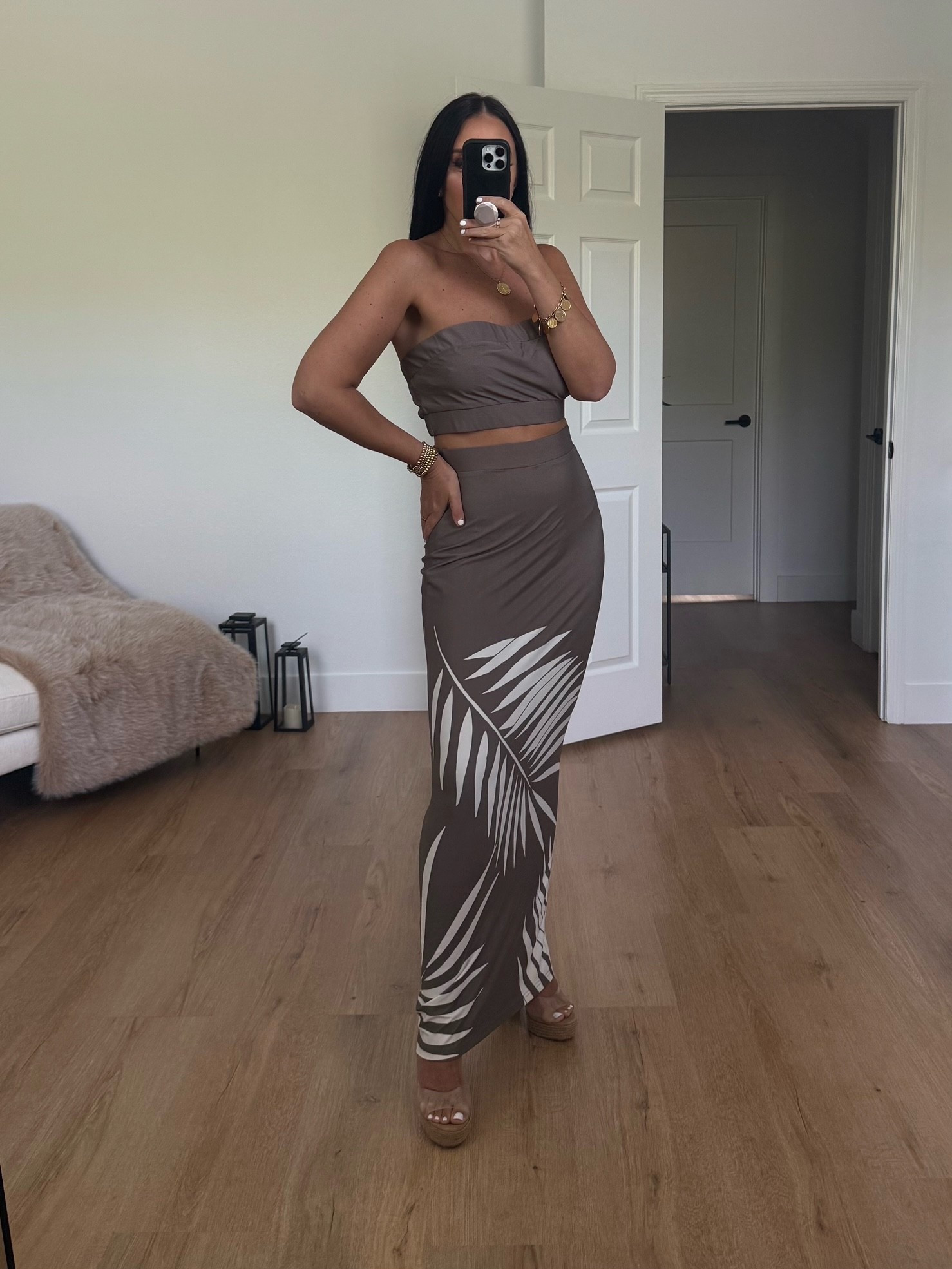 Palm Fantasy Bandeau Top & Maxi Skirt Set
