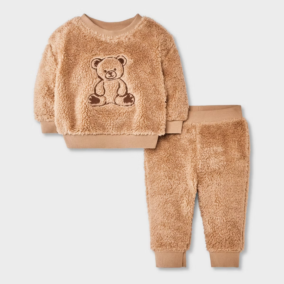 Baby 2pc Faux Shearling Teddy Bear Sweatshirt and Jogger Pants Set - Cat & Jack™ Brown | Target