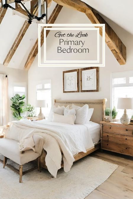 Create a bright and airy neutral primary bedroom with warm wood tones and cozy vibes. Get the look for this inviting bedroom!

#LTKhome #LTKVideo