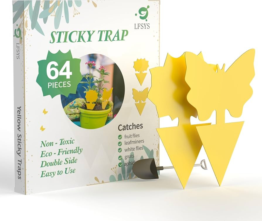 LFSYS 64 Pcs Sticky Traps for gnat, Yellow Sticky Fruit Fly Traps for Indoors Plants, Indoor Safe... | Amazon (US)