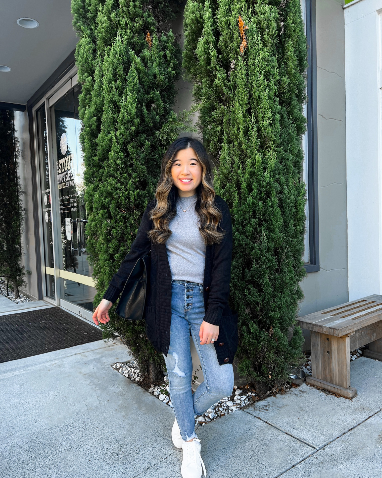 Fall outfit inspiration: Black cardigan from Amazon (size small), grey knit mock neck from Target (size medium), jeans from Target (size 0), white sneakers from Pink Lily (size 6.5)

#LTKunder50 #LTKSeasonal #LTKU