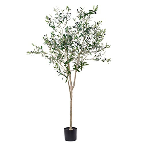 Artificial Olive Tree for Living Room Decor, 6FT Bendable Fake Plants Artificial Indoor, Faux Silk Plant Fake Trees in Potted with Oliver Branch Leaves and Fruits for Modern Home House Office Décor | Amazon (US)