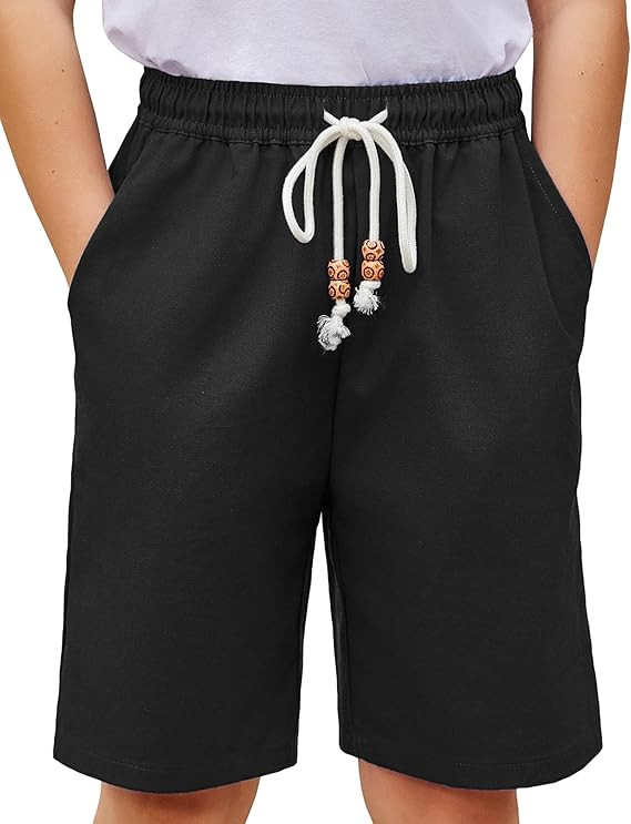 Arshiner Boys Cotton Linen Shorts Summer Beach Shorts Elastic Waist Drawstring Short with Pockets... | Amazon (US)