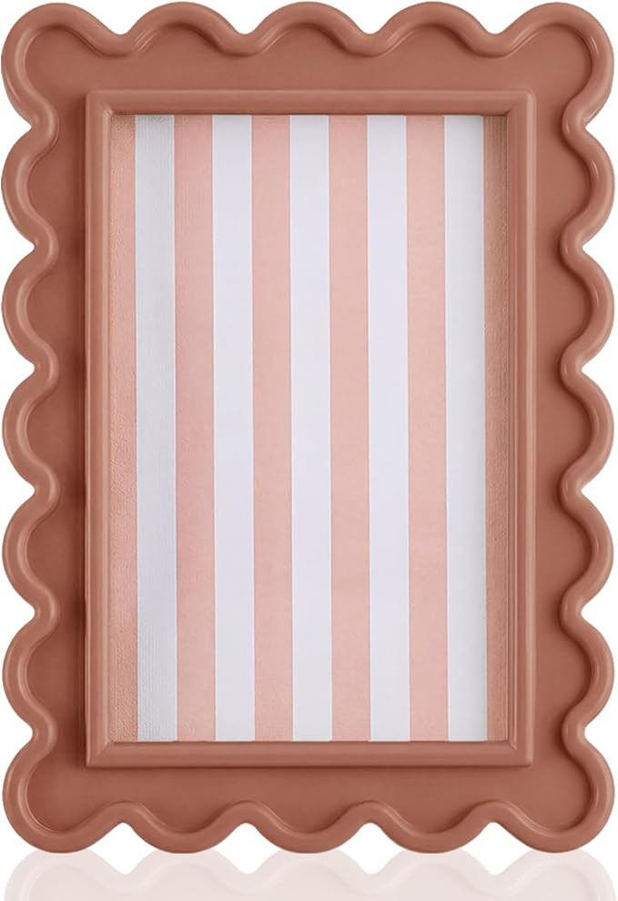 4x6 Inches Khaki Flower Wavy Scalloped Picture Frame Cute Wavy Edge Wooden Real Glass Photo Frame... | Amazon (US)