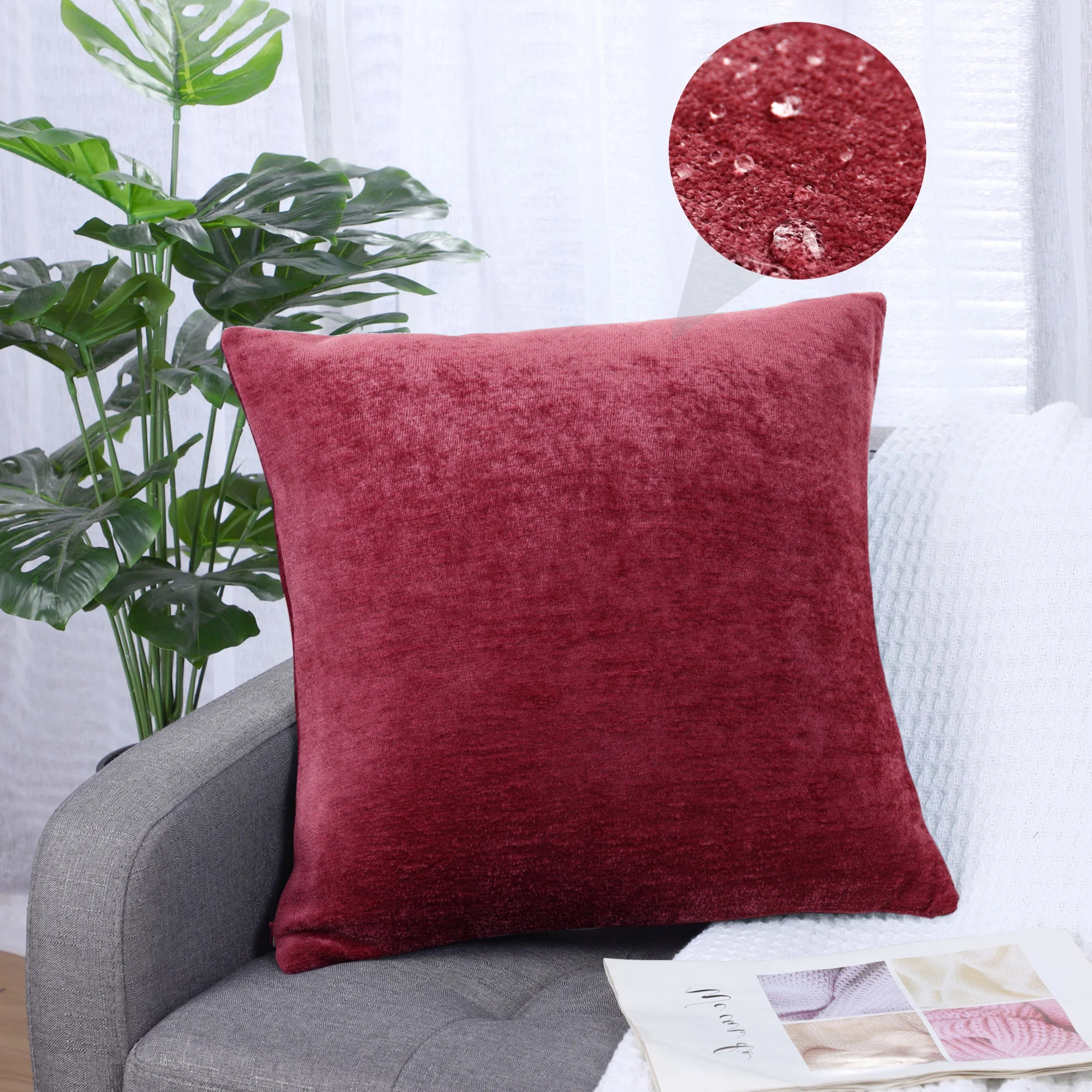 PiccoCasa Soft Water Repellent Throw Pillow Covers 16x16 Inch Burgundy - Walmart.com | Walmart (US)