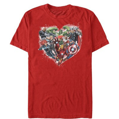 Men's Marvel Valentine's Day Avenger Heart Collage  T-Shirt - Red - Medium | Target