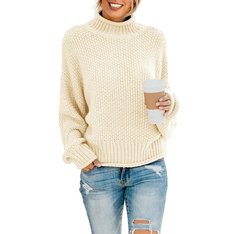 Sidefeel Womens Sweater Shirts Plain Sweater Shirts Cable Knit Simple Basic Jumper Tops M 8-10 | Walmart (US)