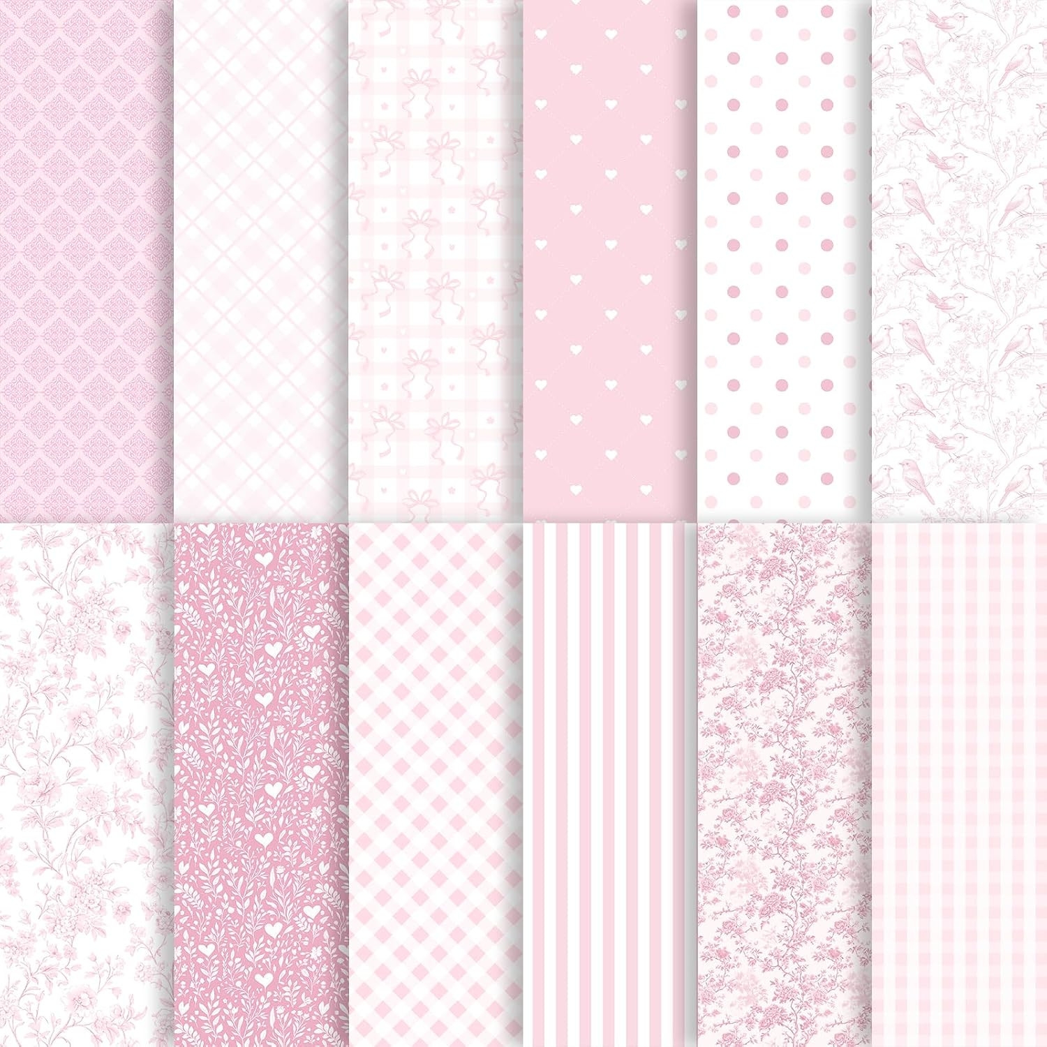24 Sheets Pink Floral Bird Bow Scrapbook Paper, Preppy Floral Ribbon Bow Birds Decorative Craft Paper Folded Flat for Girly Birthday Baby Shower Card Making Photo Album Decor, 12'' x 12'' (A) | Amazon (US)