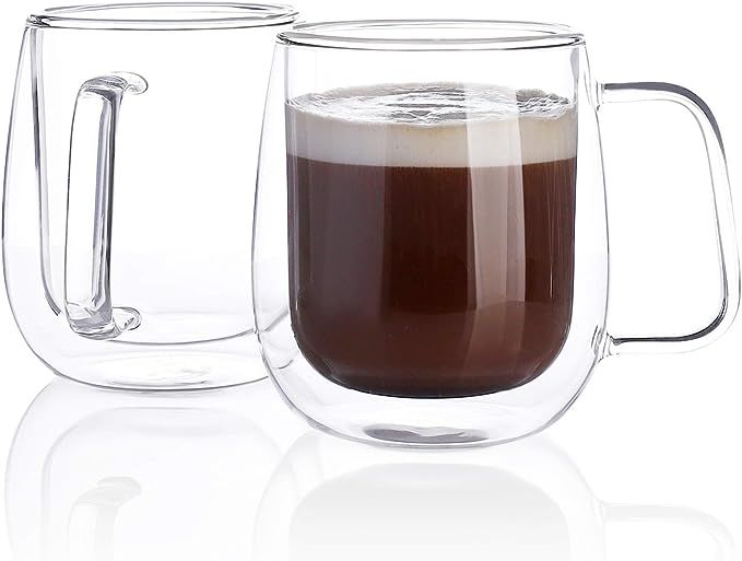Sweese 418.101 Glass Coffee Cups Double Wall Glass Set of 2 Insulated Latte Mugs, 12 oz | Amazon (US)