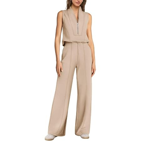 SENSERISE Womens Summer Jumpsuits Dressy Casual Sleeveless Mock Neck Top Wide Leg Pants Romper wi... | Amazon (US)