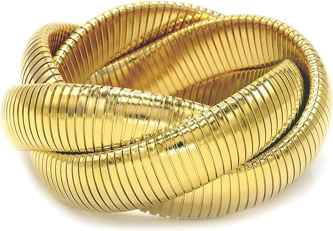 MARSHAL METAL Fashion Bracelet Omega 18k Gold Plated Brass Stretch Triple Cobra Bracelet (16mm x ... | Amazon (US)