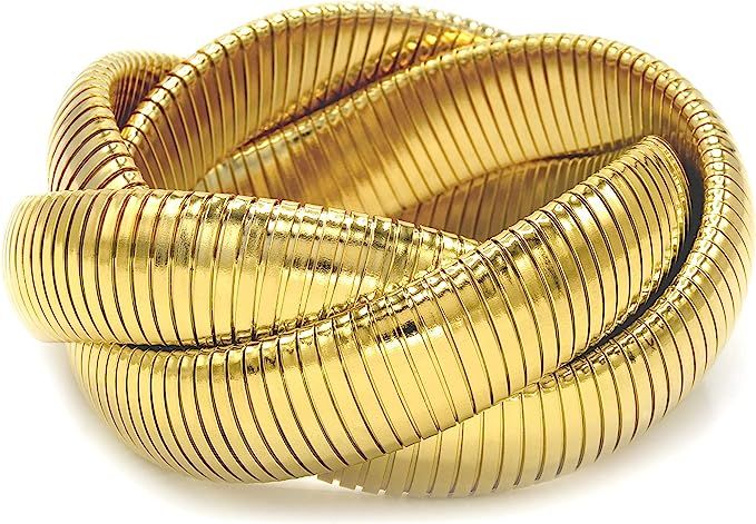 MARSHAL METAL Fashion Bracelet Omega 18k Gold Plated Brass Stretch Triple Cobra Bracelet (16mm x ... | Amazon (US)