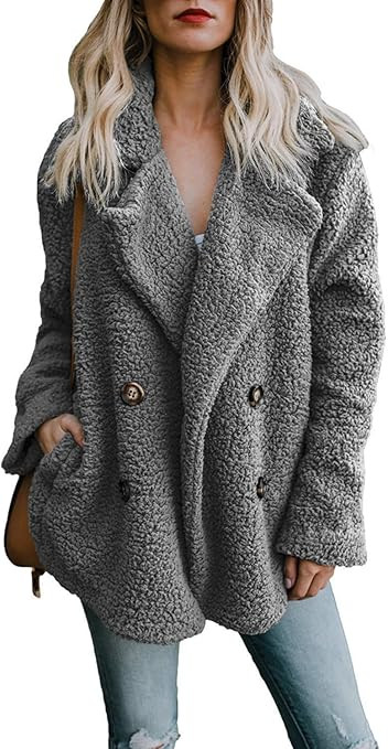 Women Winter Lapel Open Front Cardigan Fuzzy Sherpa Fleece Jacket Coat Outwear | Amazon (CA)
