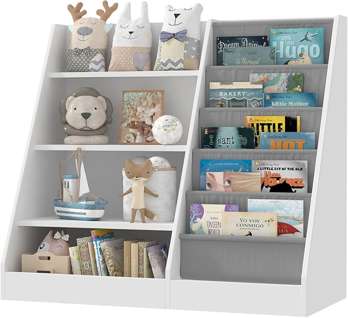 Kids Bookcase Children Bookshelf with Five Layer Sling Baby Wooden Storage Book Rack, Book and To... | Amazon (UK)