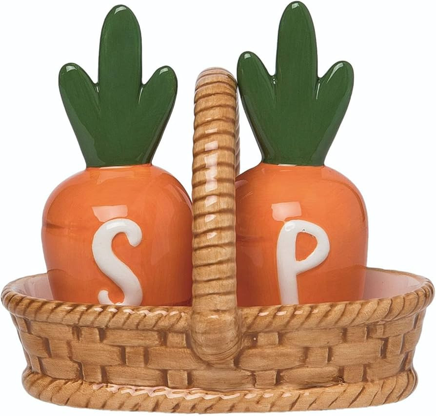 Transpac Dolomite Carrot Salt & Pepper Shakers In Basket Set | Amazon (US)