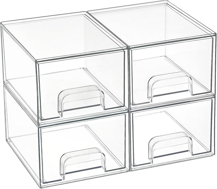 Vtopmart 4 Pack Small Clear Stackable Storage Drawers,Acrylic Bathroom Makeup Organizer,Plastic S... | Amazon (US)