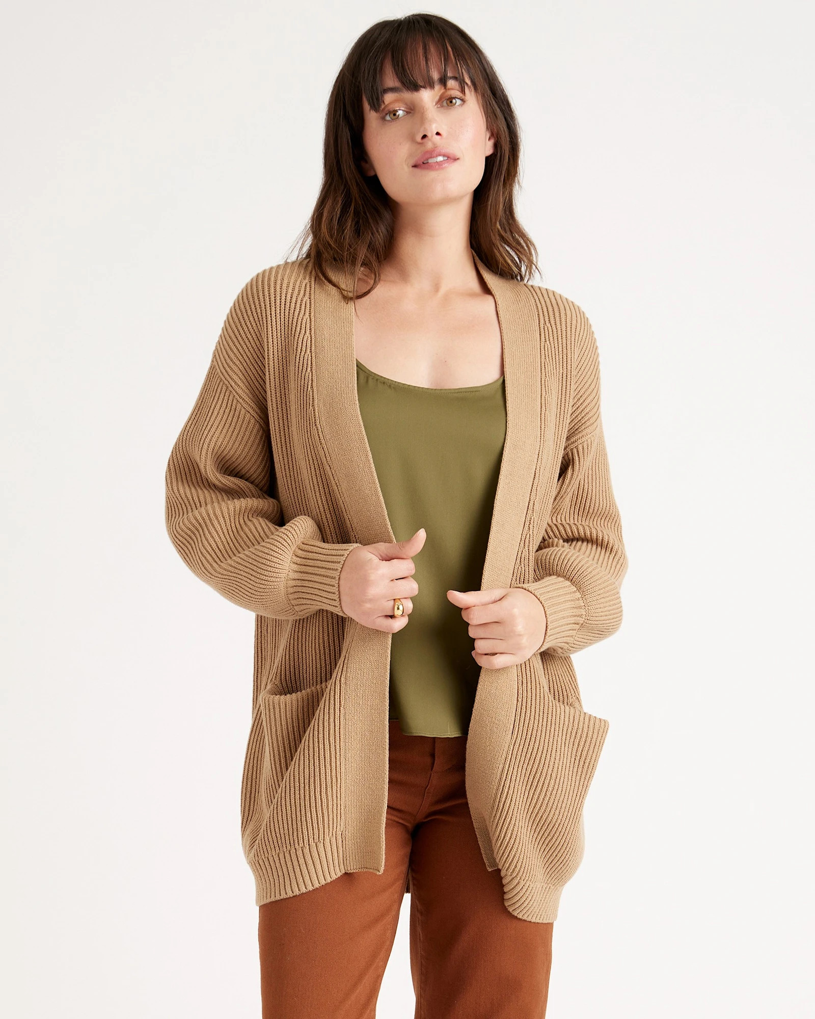 Quince | Women's OverSized Cardigan Sweater in Heather Brown, Size Medium, Organic Cotton | Quince