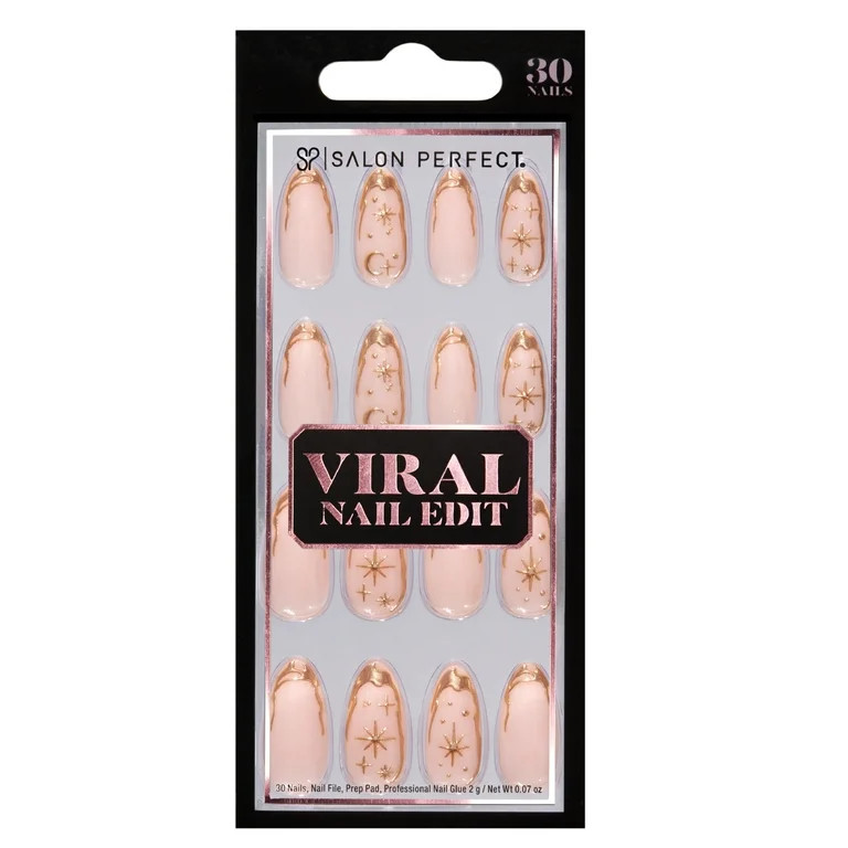 SALON PERFECT PRESS ON NAILS, 308 VIRAL NAIL EDIT, GOLD COSMIC, FAKE NAIL KIT, FILE & GLUE INCLUD... | Walmart (US)