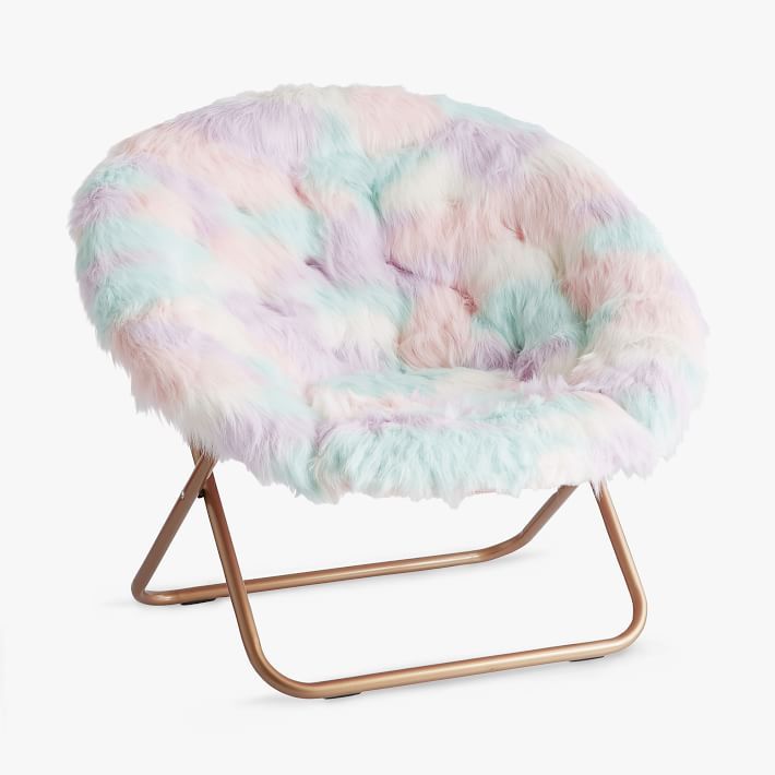 Unicorn Faux-Fur Hang-A-Round Chair, Pink/White/Green/Purple | Pottery Barn Teen