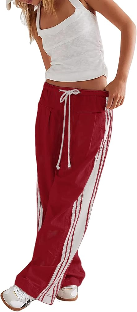 Hongsui Women's Wide Leg Pants Drawstring High Rise Side Striped Slouchy Palazzo Pants with Pocke... | Amazon (US)