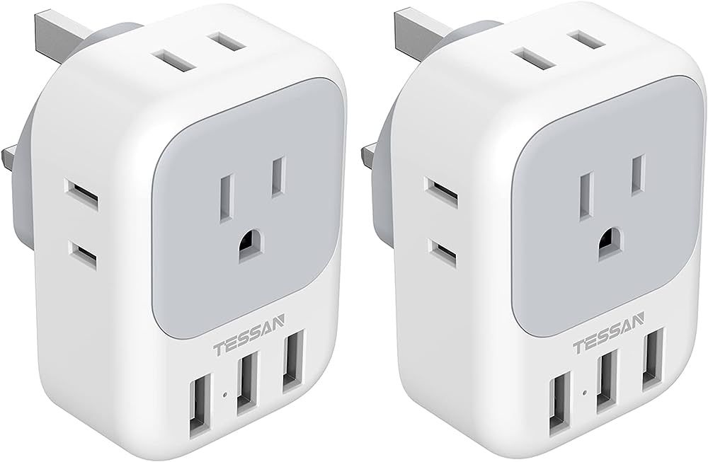2 Pack US to UK Plug Adapter, TESSAN Ireland Scotland Type G Power Adapter, 4 American Outlets 3 ... | Amazon (US)