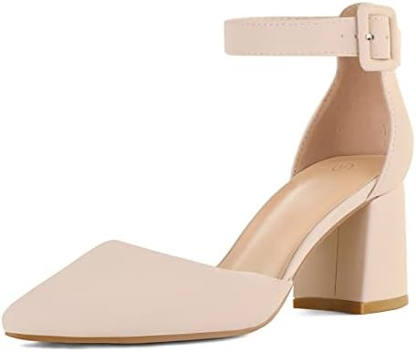 mysoft Women's Pointed Toe Low Chunky Heels Closed Toe Ankle Strap Dress Pump Shoes - Available i... | Amazon (US)
