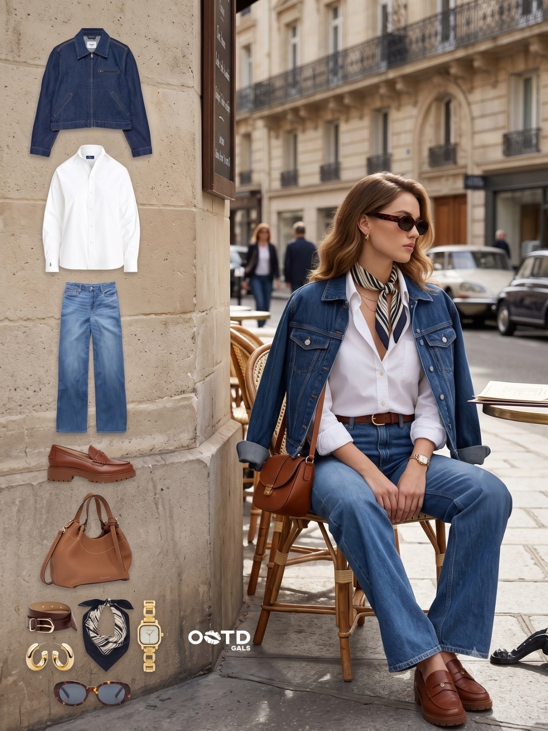 Classic denim, crisp tailoring, and polished Parisian details 💙🤎

This look puts a sophisticated spin on everyday denim by layering a structured dark-wash denim jacket over a crisp white button-down shirt and relaxed light-wash jeans. Rich cognac accessories add warmth, while the striped silk neck scarf and tortoiseshell sunglasses bring a refined French-inspired finish.

✨ Style Details:
• Dark-wash cropped denim jacket
• Crisp white button-down shirt
• Light-wash high-waisted straight-leg jeans
• Cognac-brown leather belt with gold buckle
• Cognac leather crossbody bag
• Cognac leather lug-sole loafers
• Navy and ivory striped silk neck scarf
• Tortoiseshell cat-eye sunglasses
• Gold hoop earrings
• Gold rectangular bracelet watch

The combination of blue denim, bright white, and warm cognac creates a timeless palette that feels polished without being overly formal. The silk scarf adds an elegant Parisian touch, while the loafers and structured accessories keep the outfit sophisticated and practical.

Perfect for café mornings, city strolls, shopping days, casual office settings, lunch dates, travel days, museum visits, or an elevated everyday look.

#ParisianStyle #DenimStyle #ClassicStyle

#LTKFashionMonth #LTKeurope #LTKsummer
