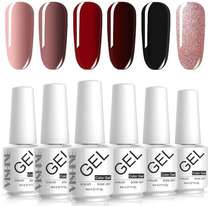 Vishine Gel Nail Polish Set of 6 Fall-Winter Color High Shine Finish Gel Long Lasting Soak Off UV... | Amazon (US)