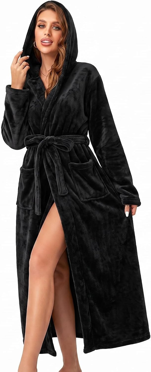 RONGTAI Women's Plush Hooded Robe Bathrobe-Fast Warmth for Home | Amazon (US)