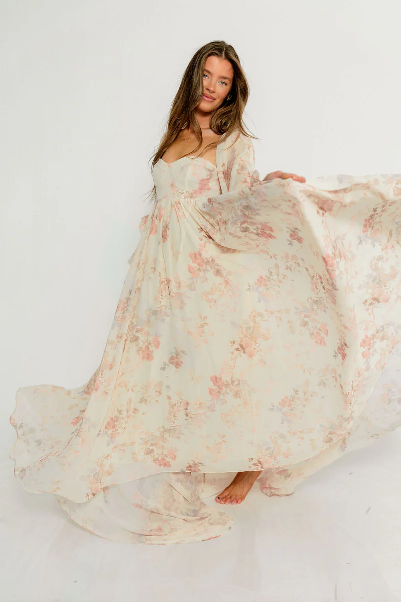 Delilah Maxi Dress with Train in Ivory - Bump Friendly | Worth Collective