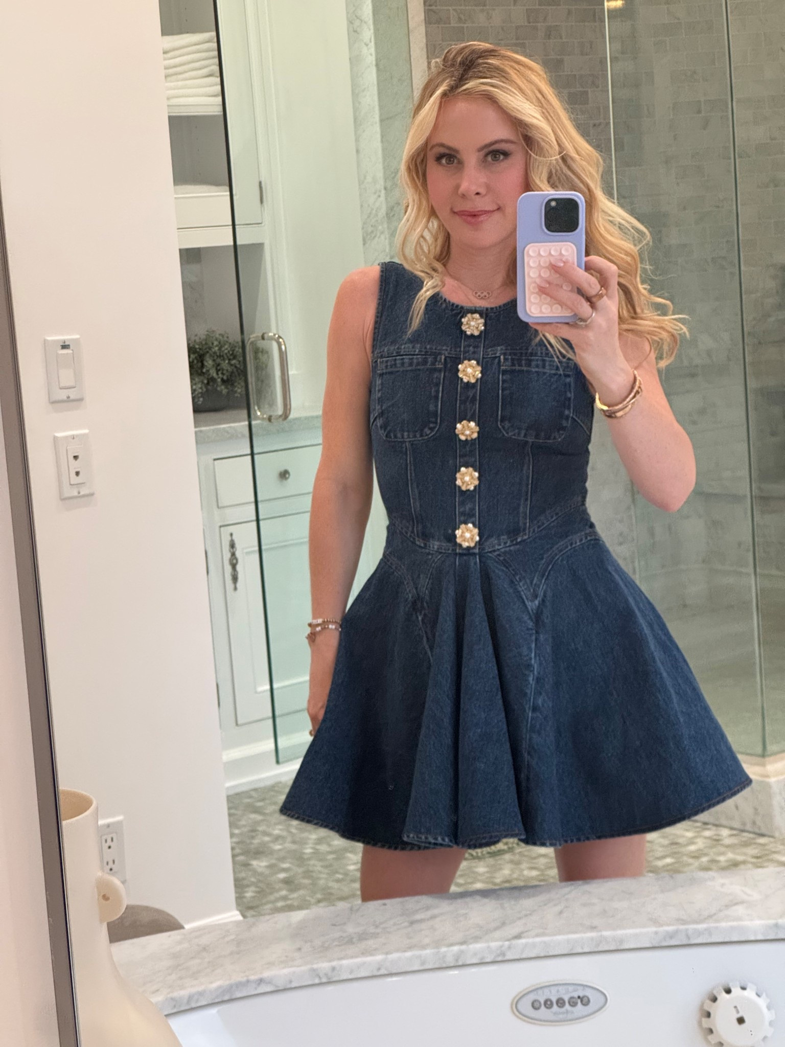 Denim dress with the cutest flare skirt! This is sold out everywhere but other options from the same brand in denim! 

#selfportrait 
#denimdress #ltkstyle

#LTKStyleTip #LTKParties #LTKSummerEdit