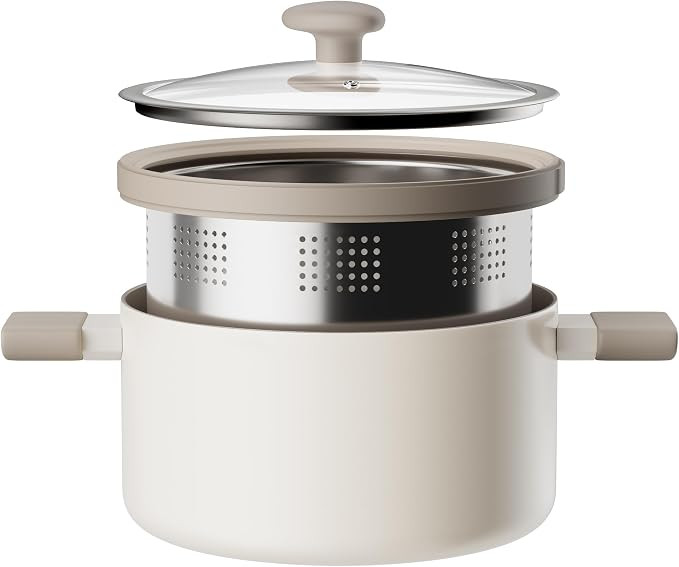 Nonstick Stockpot with Pasta Strainer - 5 Quart Ceramic Cooking Pots, Large Soup Pot, Versatile C... | Amazon (US)