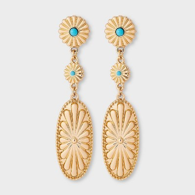 Western Casted Triple Drop Earring - Universal Thread™ Gold/Turquoise | Target