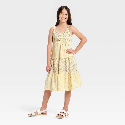 Girls' Woven Seersucker Floral Printed Midi A-Line Dress - Cat & Jack™ Yellow L | Target