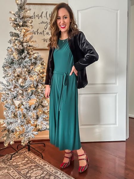 Velvet blazer makes the perfect addition to dress up your jumpsuit! And these plaid heels? SO CUTE! Perfect look for a holiday party 🎉🎁

#LTKHoliday #LTKSeasonal #LTKstyletip