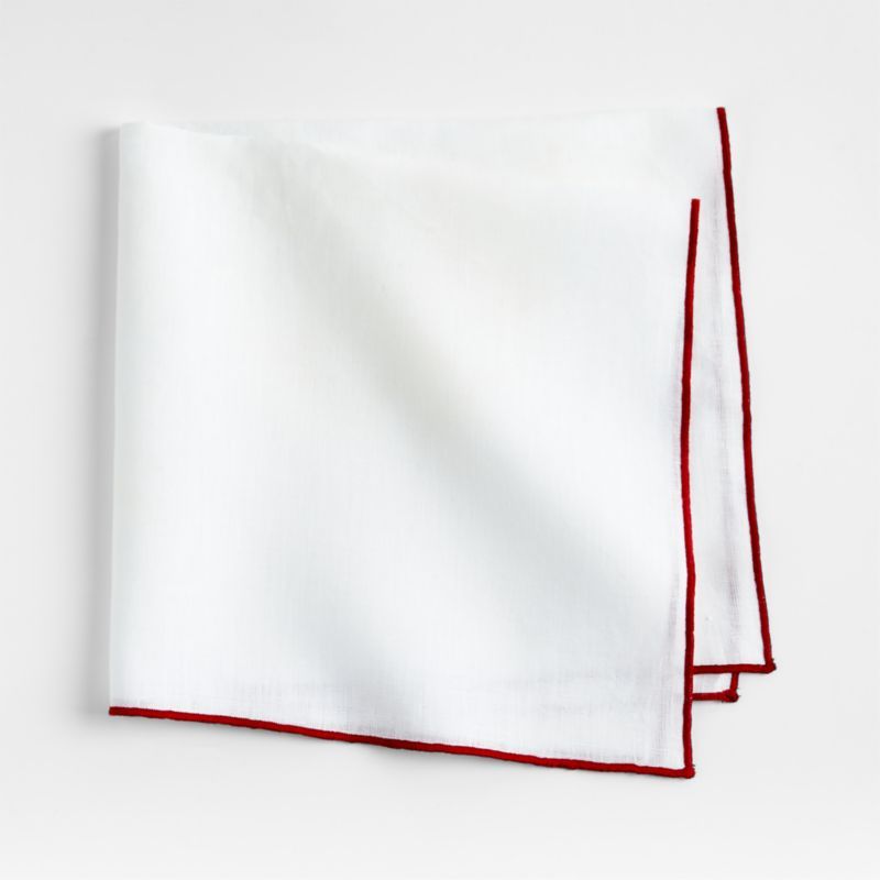 Marin Linen Christmas Napkin with Red Trim | Crate and Barrel | Crate & Barrel