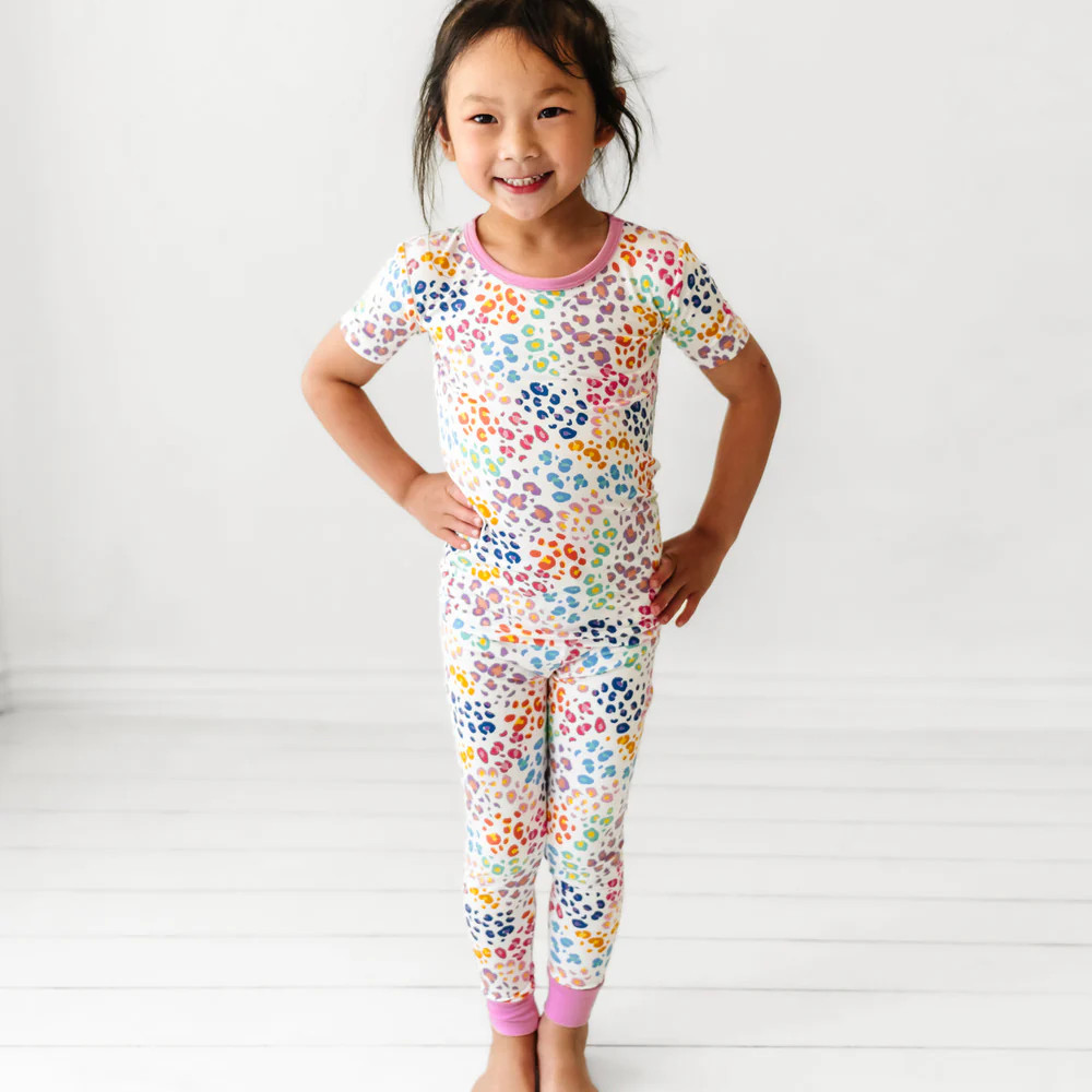 Rainbow Leopard Two-Piece Short Sleeve Bamboo Viscose Pajama Set | Little Sleepies