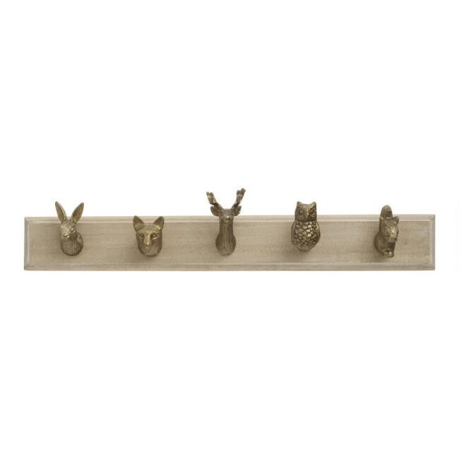 Whitewash Wood and Gold Woodland Animal Wall Rack | World Market