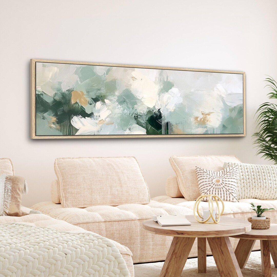 Sage Green Abstract Canvas Print | Minimalist Modern Aesthetic Wall Art | Large Horizontal Framed... | Etsy (US)