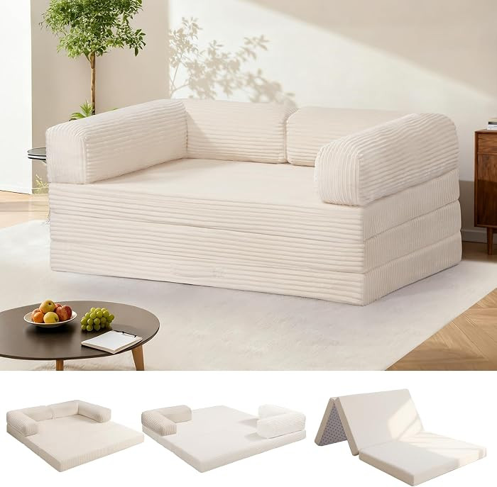 Tri-Fold Foldable Mattress, Convertible Folding Sofa Bed with Removable Arms & Washable Cover, Al... | Amazon (US)