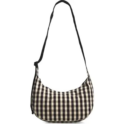 Baggu Medium Crescent Recycled Nylon Crossbody Bag in Black And Cream Gingham at Nordstrom | Nordstrom
