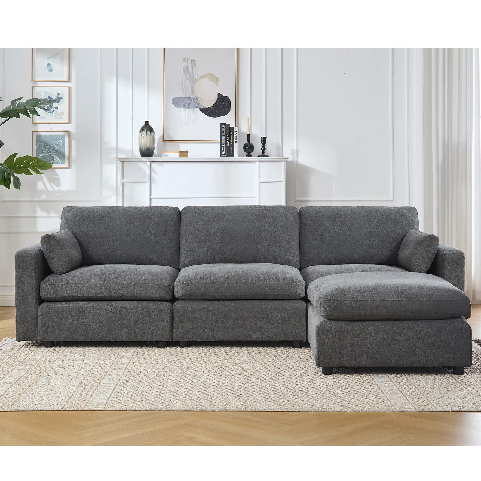 4- Piece Modern Chenille Fabric Modular Sectional With Ottoman | Wayfair North America