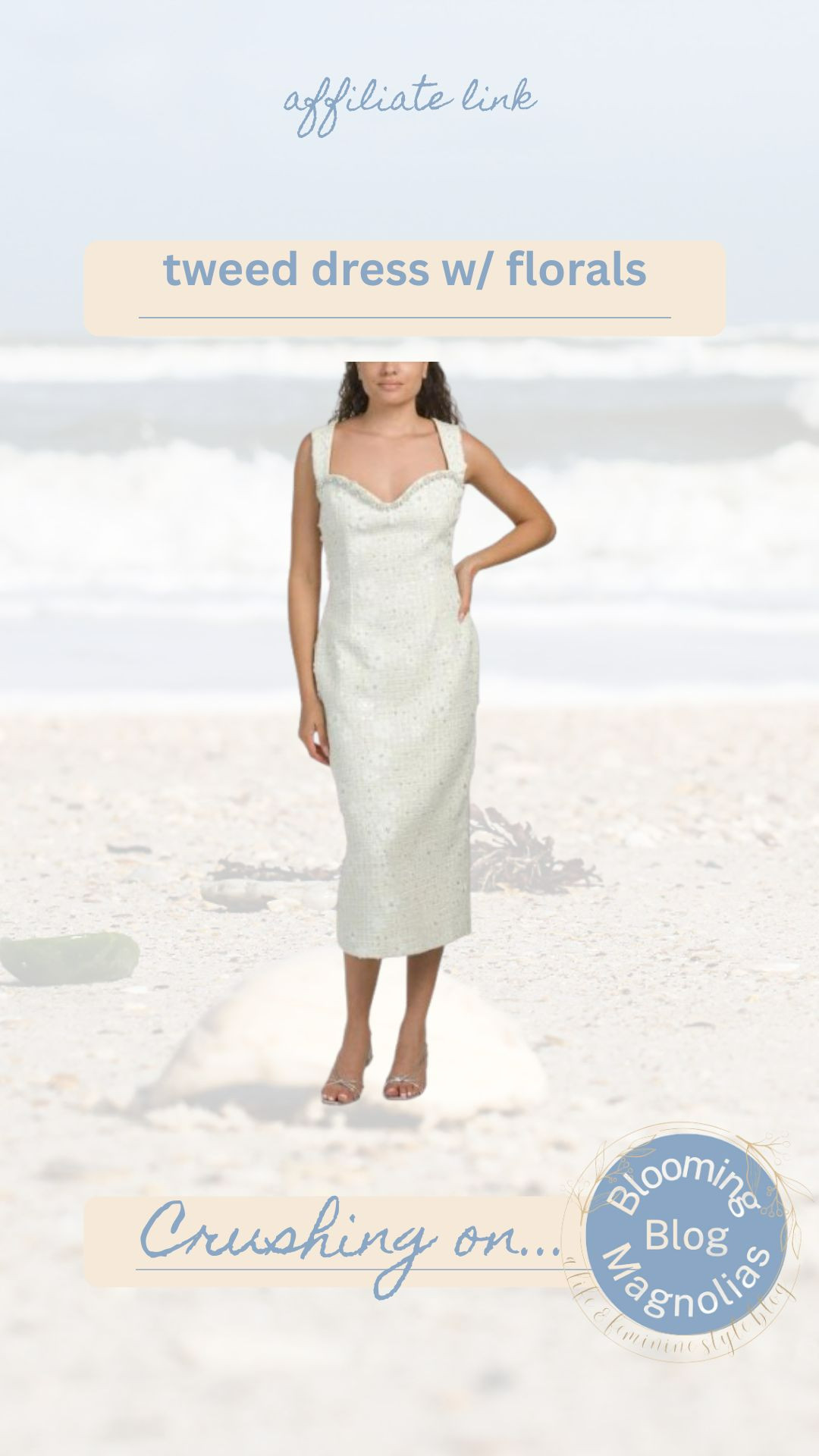 This white tweed dress with floral appliqué is perfect for a bride-to-be. Or Easter. Or any time you want to feel beautiful.  

 