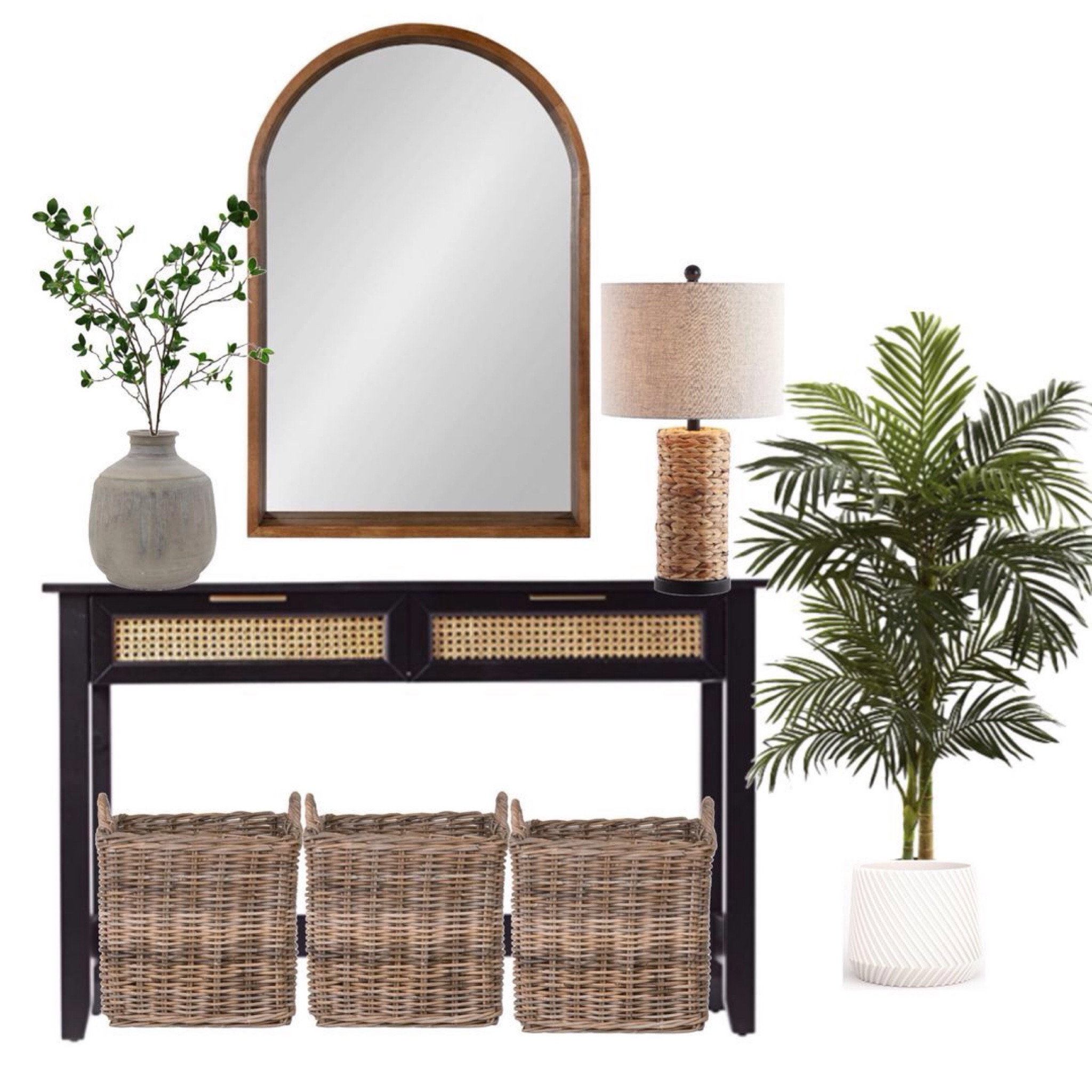 Entryway clutter? No worries! Baskets to the rescue! They work wonders in keeping shoes, dog leashes, throw blankets, and pillows in check! For exclusive peeks at more of my interiors content, check out my @Lori_Riddle_Designs shop on the @shop.LTK app. Don't forget to tag your inspirations with #LTKhome, #LTKstyletip, and #interiordesign!