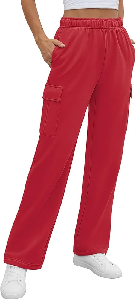 ATHMILE Sweatpants Women 2024 Casual Baggy Fleece High Waisted Cargo Pants with Pockets | Amazon (US)