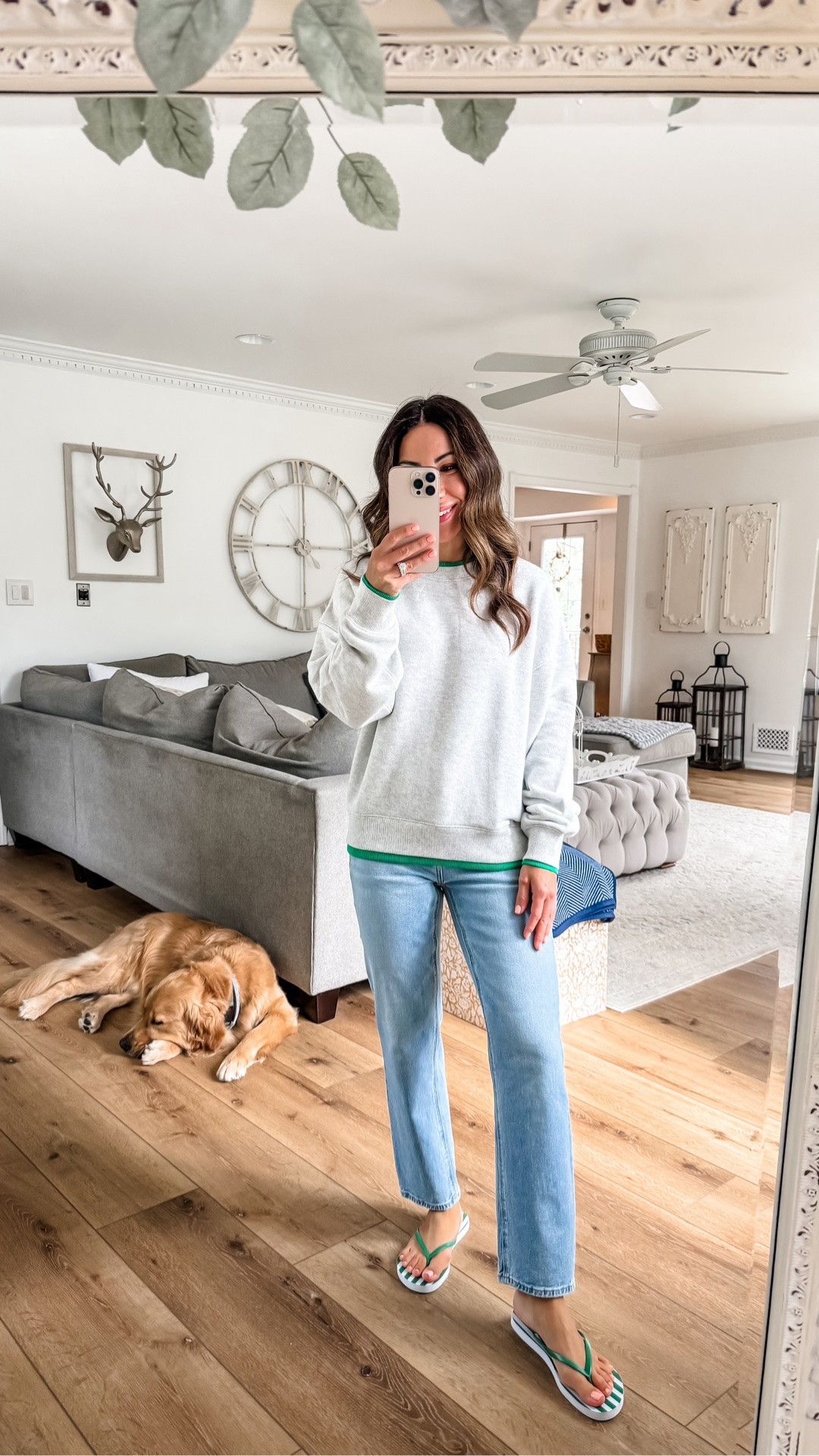 Straight leg jeans 0 x-short. Layered sweatshirt small

#LTKOver40 #LTKPetite #LTKSaleAlert