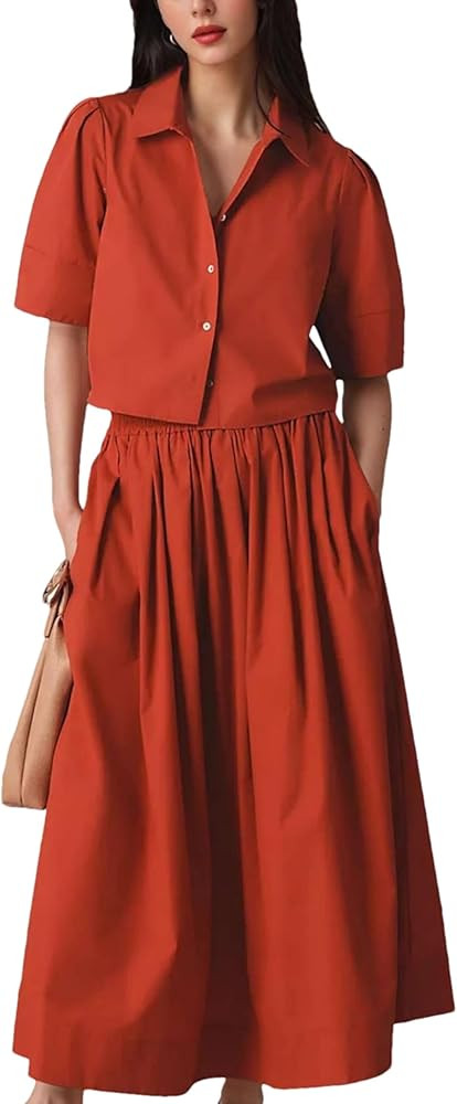 2 Piece Maxi Skirt Sets for Women Summer Short Sleeve Tops and Elastic Waist Long Dress Outfits Y... | Amazon (US)