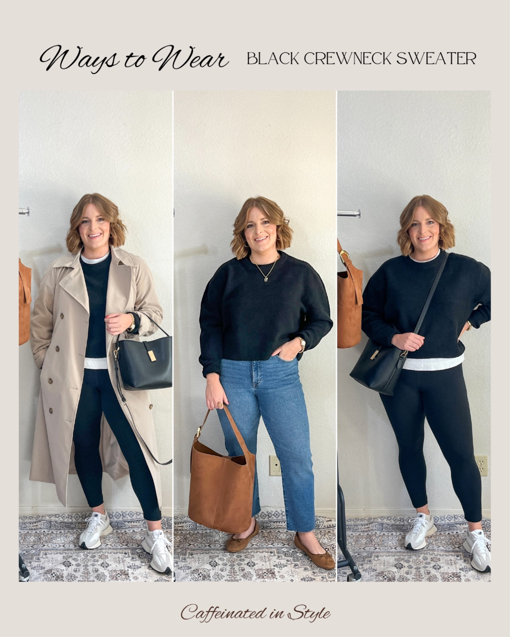 Fall Capsule// ways to wear a black crewneck sweater 

Wearing L (tts)

#LTKFindsUnder50 #LTKMidsize #LTKStyleTip