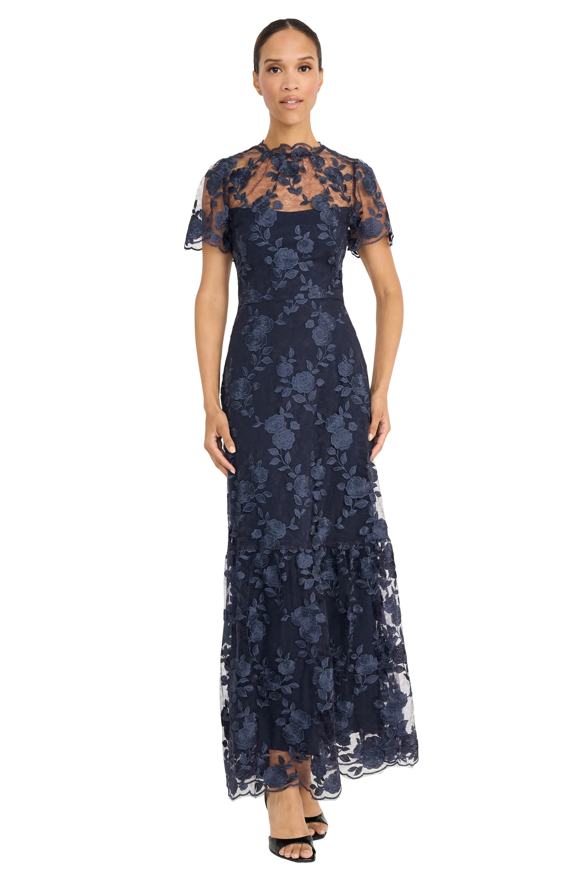 Adelheid Embroidered Lace Gown A-Line Short Sleeve Maxi | Maggy London | Maggy London