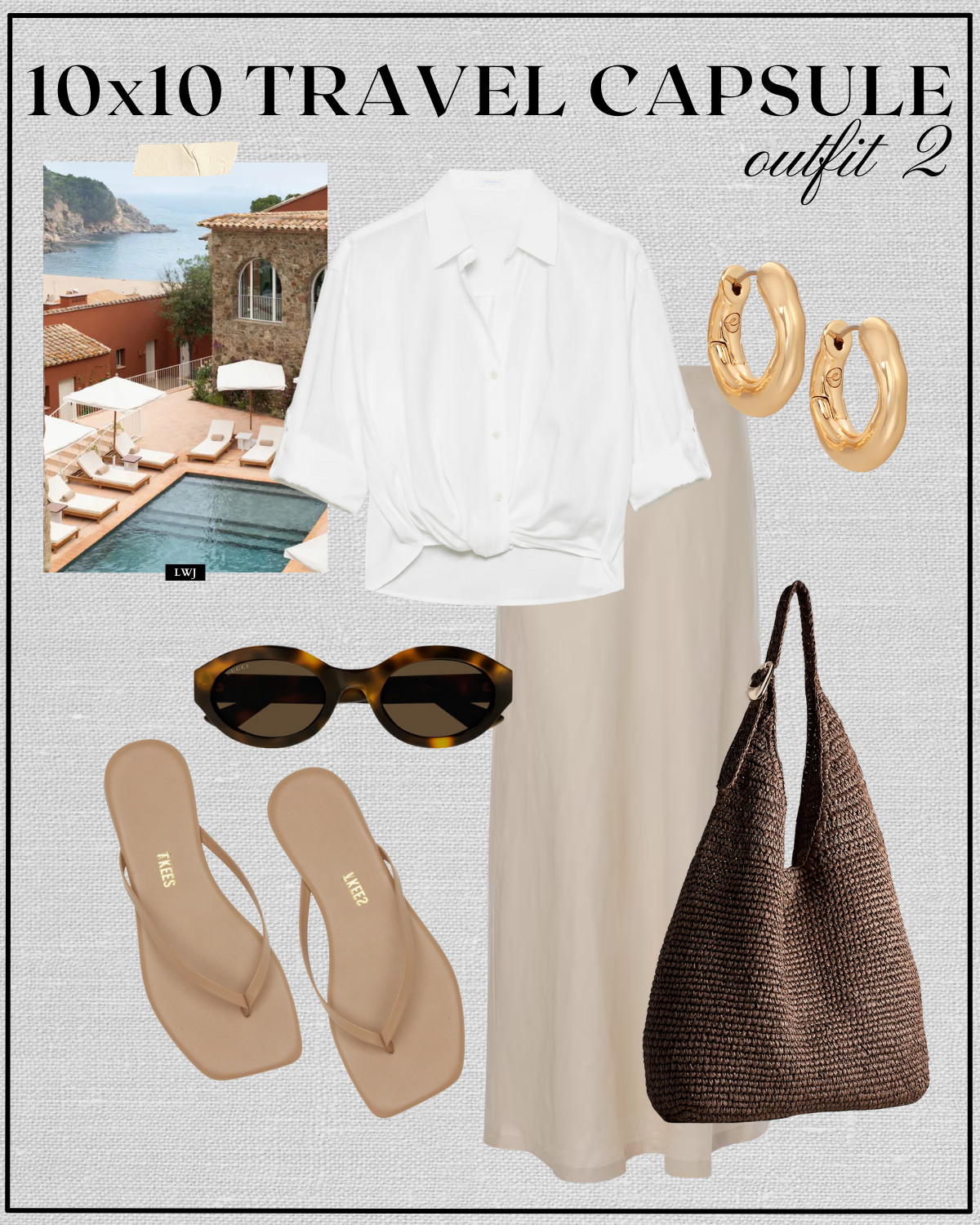 beach getaway outfit inspo

white button up / beige linen skirt / oval tortoise shell sunglasses / light tan sandals / chocolate brown woven tote / gold hoop earrings / elevated style / classic style  

 #LTKTravel